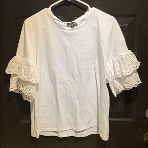 Lain White Tee with Textured Sleeves